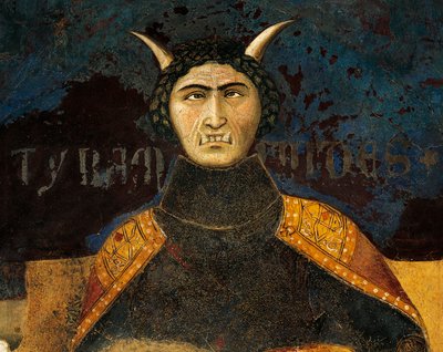 A rossz kormány allegóriája, a zsarnokság, részlet az allegóriából és a jó és rossz kormányzat hatásai a városban és vidéken alkotó: Ambrogio Lorenzetti