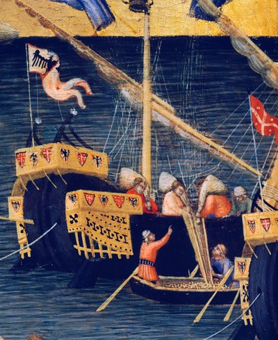Csónakok, részlet a búzacsodából, Bari Szent Miklós csodái alkotó: Ambrogio Lorenzetti