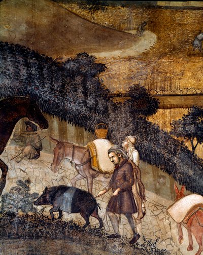 A földeket szántó parasztok. Részlet a Jó és rossz kormányzás hatásairól a városra és a vidékre. (Freskó alkotó: Ambrogio Lorenzetti