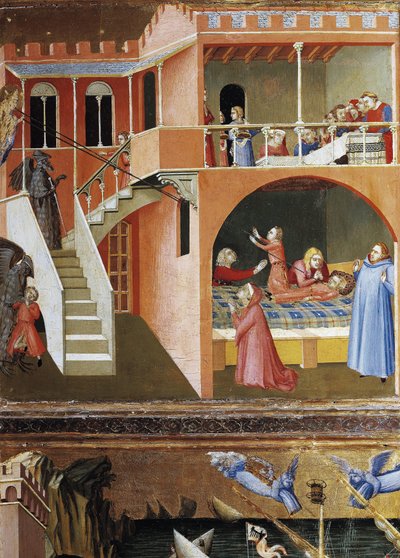 A halott gyermek feltámadása. Jelenetek Szent Miklós életéből (Tempera fán alkotó: Ambrogio Lorenzetti