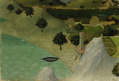 Kilátás a kastélyra a tó szélén alkotó: Ambrogio Lorenzetti