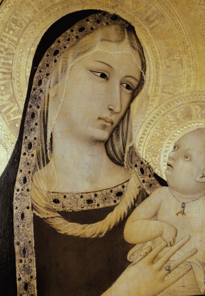 Szűz és gyermek, részlet. Szent Ügyész triptichonja (Tempera fán alkotó: Ambrogio Lorenzetti