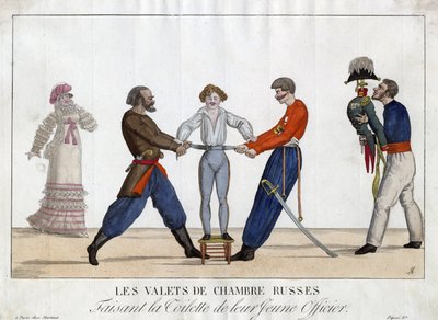 Egy fiatal orosz tiszt vécéje - Garneray, Ambroise Louis (1783-1857) - c. 1815 - Rézkarc, akvarell - 24x32,6 - Magángyűjtemény alkotó: Ambroise Louis Garneray