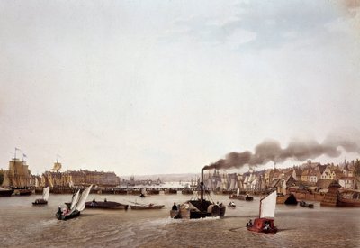 Kilátás a folyami forgalomra a Szajnán Rouenig. Ambroise Louis Garneray (1783-1857) akvarellje 19. századi Párizs, B.N. alkotó: Ambroise Louis Garneray