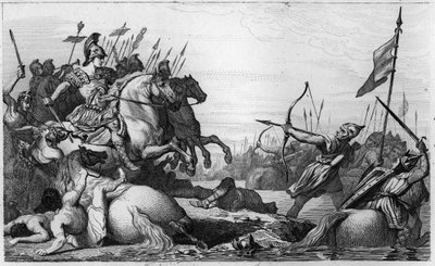 Clodion, The Hairy (c428-47) Aetius - Clodion dit "" Le Chevelu"" (kb. 428-kb. 448), a merovingok őse, a szaliánusok frank vezetője - veresége után visszavonul a hídon keresztül - Clodion legyőzte Aetius, Valentinien III tábornoka, aki alkotó: Ambroise Tardieu