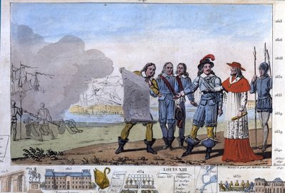 XIII. Lajos (1601-1643) és Richelieu bíboros a La Rochelle-i székhelyen, a protestánsok fegyverein. - Ambroise Tardieu tervezte és metszett 1825-ben. alkotó: Ambroise Tardieu