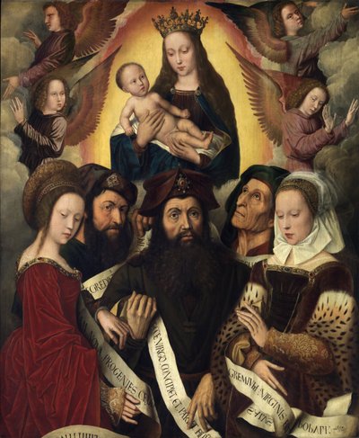 Holland: Mária a gyermekkel, angyalok, próféták és testvérek között Deipara Virgo alkotó: Ambrosius Benson