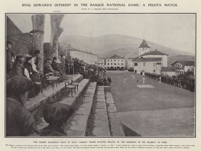 Edward király érdeklődése a baszk nemzeti játék iránt: Pelota meccs (litho) alkotó: Amedee (after) Forestier