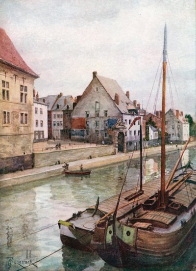 A Sambre folyó a Pont de Sambre, Namur (színes litográfia) alkotó: Amedee (after) Forestier