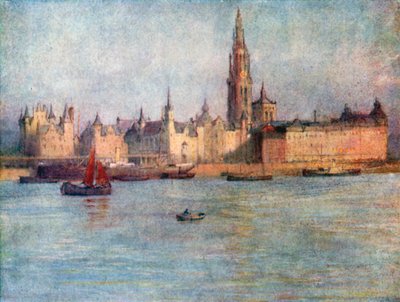 A Tete de Flandre-i útállomás, Antwerpen (színes litográfia) alkotó: Amedee (after) Forestier