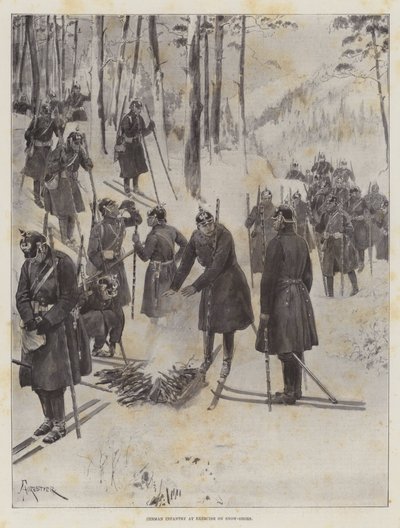 Német gyalogság gyakorlaton hócipőben alkotó: Amedee Forestier