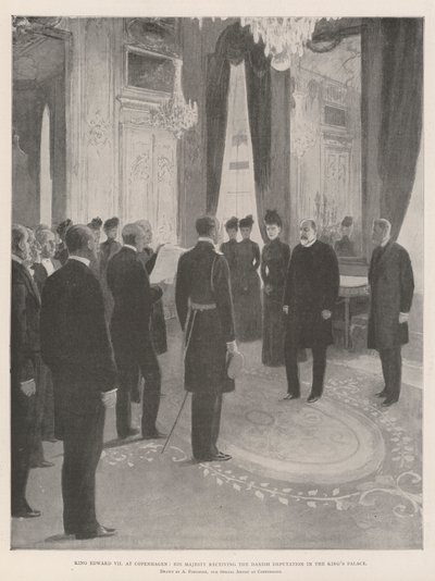 VII. Edward király Koppenhágában, őfelsége a dán küldöttséget fogadja a királyi palotában alkotó: Amedee Forestier