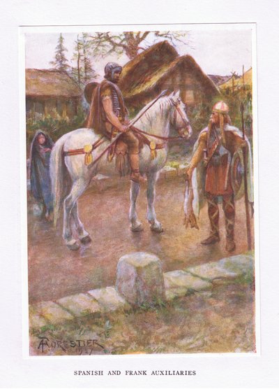 Spanyol és frank segédcsapatok, illusztráció A római katona, 1928-ból alkotó: Amedee Forestier