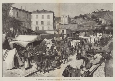 Földrengés a Riviérán, Tábor a Place des Carmes, Mentone alkotó: Amedee Forestier