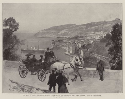 A királynő Cimiezben, Őfelsége visszatér a Villefranche Road-i Drive-ról, a HMS Cambrian Villefranche-on fekszik alkotó: Amedee Forestier