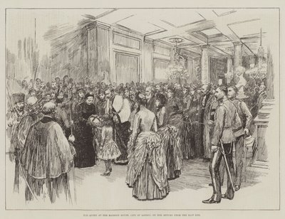 A királynő a londoni Mansion House-ban, a londoni Cityben, az East Endről való visszatérésekor alkotó: Amedee Forestier