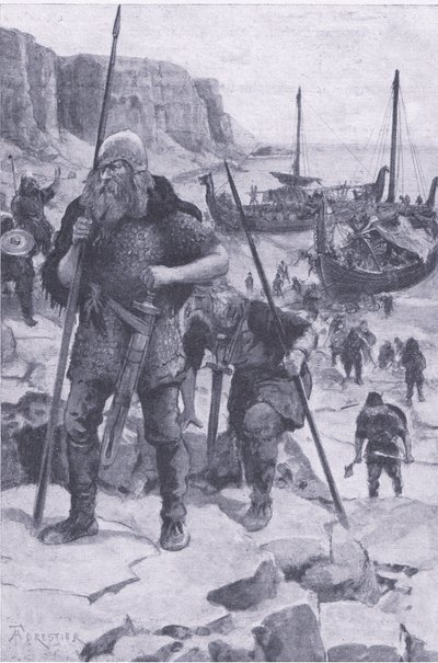 A vikingek megtalálják Amerikát, a My Magazine-ból, pub. 1922 (litho) alkotó: Amedee Forestier