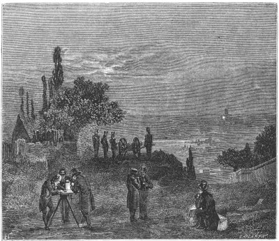 Kísérlet a hangsebesség kiszámítására a levegőben, Párizs, 1822-1873 alkotó: Amedee Guillemin