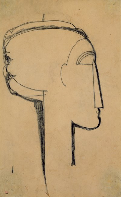 Fej a profilban (szén a papíron) alkotó: Amedeo Modigliani