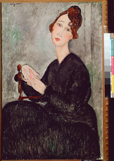 Dedie Hayden (D.H.) portréja A feketébe öltözött nő melankolikus arckifejezéssel bír. Amedeo Modigliani (1884-1920) festménye 1918 Dim. 92x60 cm Párizs, musee national dart moderne alkotó: Amedeo Modigliani
