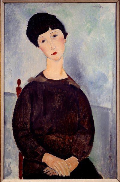 Egy ülő barna lány portréja, Amedeo Modigliani festménye alkotó: Amedeo Modigliani
