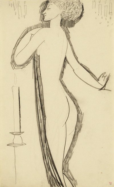 Álló női akt profilban égő gyertyával, c. 1911 alkotó: Amedeo Modigliani
