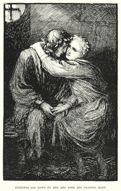 Innocens leült mellé, és megfogta láncos kezét (metszet) alkotó: Amelia M. (attr.to) Bowerley or Bauerle