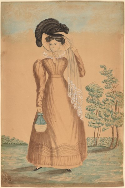 Nő tollas kalapban alkotó: American 19th Century