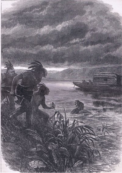 Vademberek által megtámadt kereskedők Ohióban, illusztráció a Cassells History of the Egyesült Államokból, kiadó: Cassell, Petter & Galpin, 1900 körül (litho) alkotó: American English school