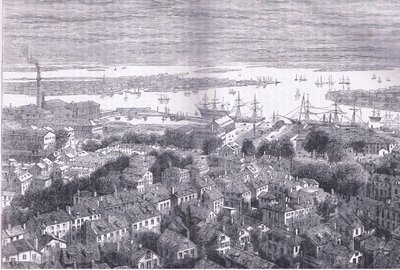 Boston kilátása a Bunkers Hilltől, illusztráció az Egyesült Államok Cassells Historyjából, Cassell, Petter & Galpin kiadásában, 1900 körül (litho) alkotó: American English school