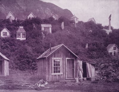 Indiai temetkezési házak Juneau városa közelében, Alaszkában (f/w fotó) alkotó: American Photographer (after)