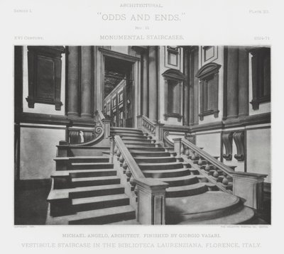A Biblioteca Laurenziana előcsarnokának lépcsőháza, Firenze, Olaszország (fekete-fehér fotó) alkotó: American Photographer (after)