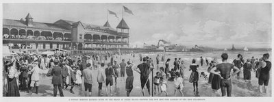 Vasárnap reggeli fürdős jelenet a Coney Island-i tengerparton, az Iron Steamboats új vasi mólójának kikötőjével (f/w fotó) alkotó: American Photographer