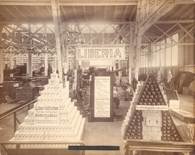 Libériai szappan- és kávékiállítás, Agricultural Hall, Philadelphia Centennial Exhibition, 1876 (albumnyomat) alkotó: American Photographer
