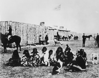 Északnyugati lovasrendőrség Fort Calgaryban 1876-ban (f/w fotó) alkotó: American Photographer