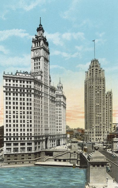 Wrigley épület és Tribune Tower (színes fotó) alkotó: American Photographer