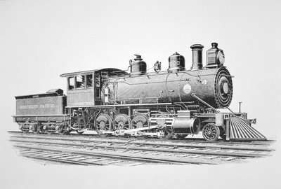 Egy 2-8-0 Consolidation típusú mozdony, amelyet Baldwin épített 1889 júniusában a Northern Pacific Railway (litho) számára alkotó: American School