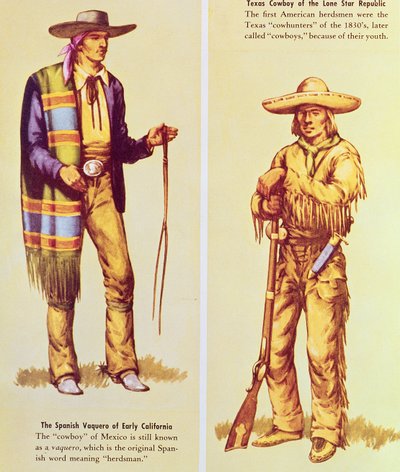Egy mexikói Vaquero és egy amerikai cowboy alkotó: American School