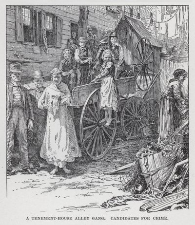 Egy bérházi Alley banda, jelöltek a bűnözés ellen (litho) alkotó: American School