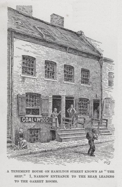 Bérház a Hamilton Streeten, "The Ship" néven ismert, 1, keskeny bejárat a hátsó részhez, amely a Garret Roomshoz vezet (litho) alkotó: American School