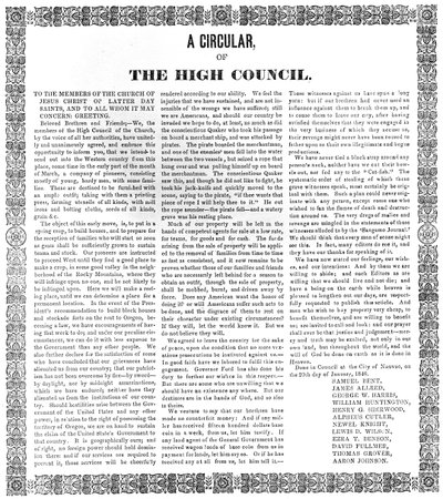 Az Utolsó Napok Szentjeinek Jézus Krisztus Egyháza Főtanácsának körlevele, 1846 (nyomtatás) alkotó: American School