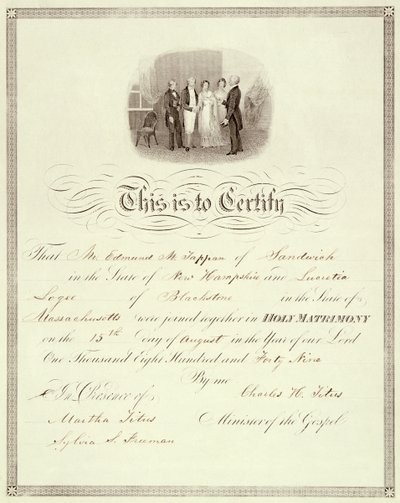 1849-es házassági anyakönyvi kivonat alkotó: American School