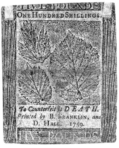 B. Franklin és D. Hall által nyomtatott százshilling bankjegy, 1759 (nyomtatott) alkotó: American School