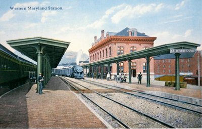 Képeslap a Western Maryland Stationről, Cumberland, Maryland (színes litográfia) alkotó: American School