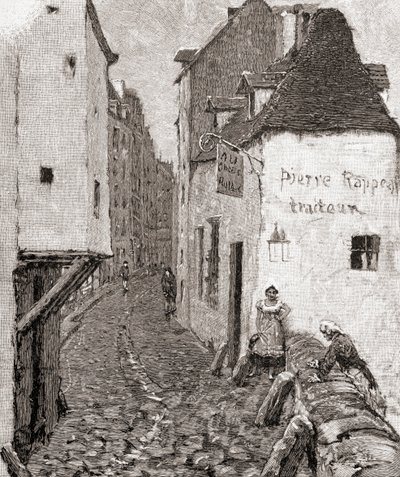 Egy utca a régi Párizsban a 19. században, a „The Century Illustrated Monthly Magazine” című folyóiratból, 1884-ben (fametszet) alkotó: American School
