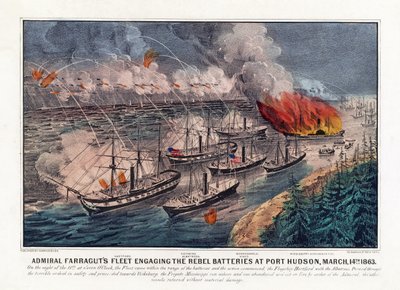 Farragut admirális flottája harcba száll a lázadó ütegekkel Port Hudsonban, március 14. alkotó: American School