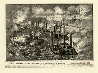 Porter admirális flottája a Mississippi lázadó blokádját irányítja Vicksburgban, 1863. április 16., pub. 1863 (metszet) alkotó: American School