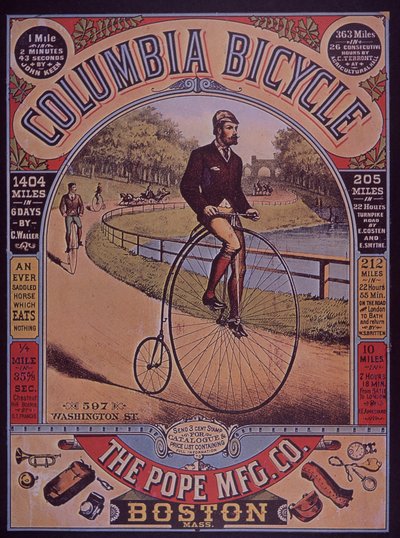 Hirdetés a Columbia Penny-Farthing kerékpárhoz, Boston, USA alkotó: American School