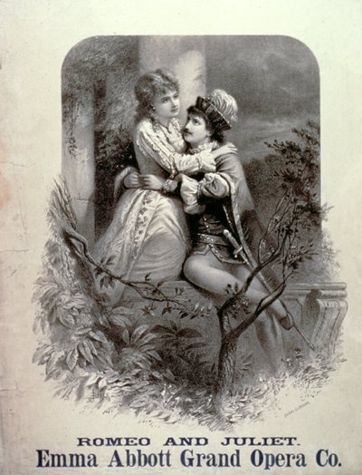 A Rómeó és Júlia reklámja, a főszerepben Emma Abbott, a Grand Opera Company alkotó: American School