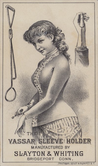 Reklám a Vassar hüvelytartóhoz, amelyet a Slayton & Whiting, Bridgeport, Connecticut, USA gyárt (színes litho) alkotó: American School
